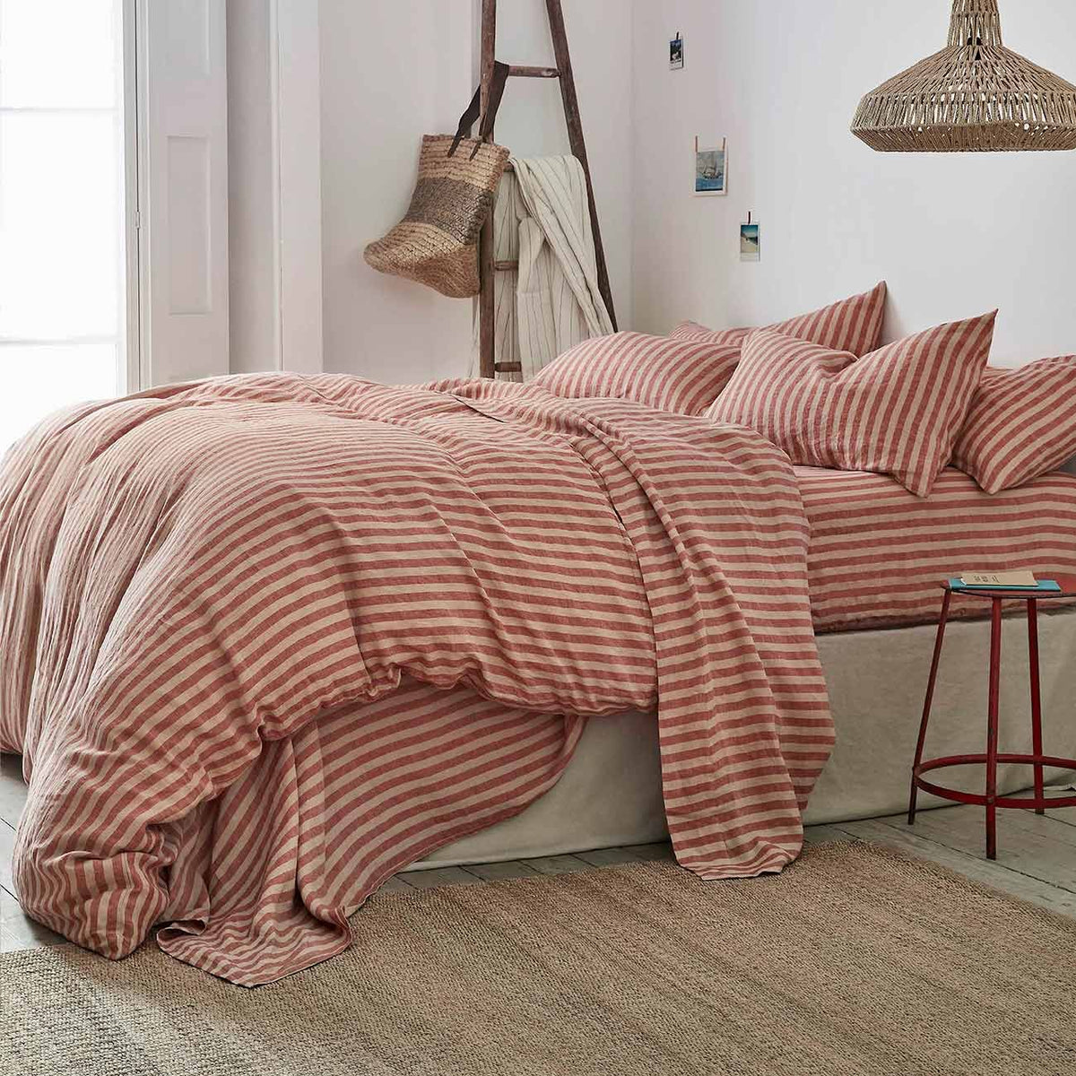 Laura Ashley Sandstone Red Pembroke Stripe Linen Blend Duvet Cover