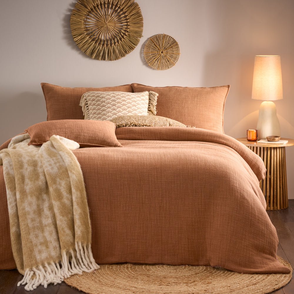 Laura Ashley Ribble Acid Washed Duvet Cover Set Pecan