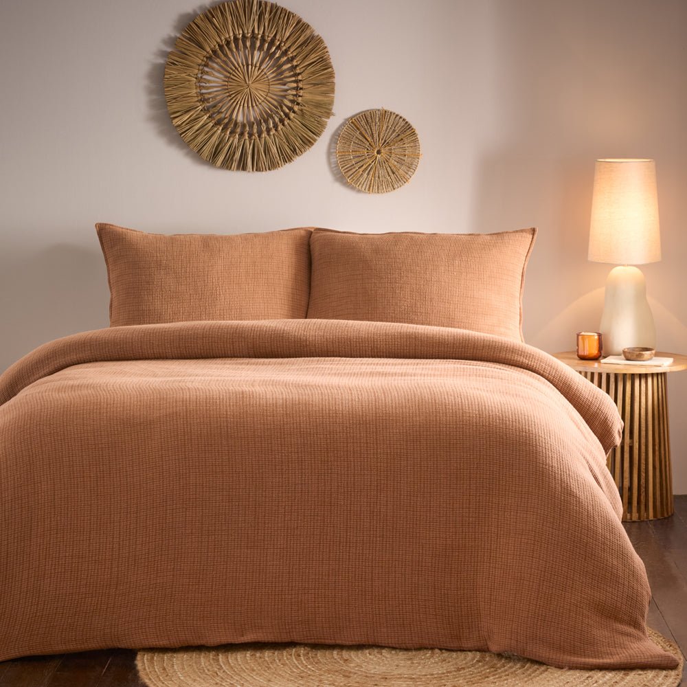 Laura Ashley Ribble Acid Washed Duvet Cover Set Pecan