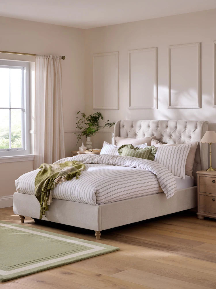 Laura Ashley Hundon Chenille Natural Chatsworth Upholstered Ottoman Bed