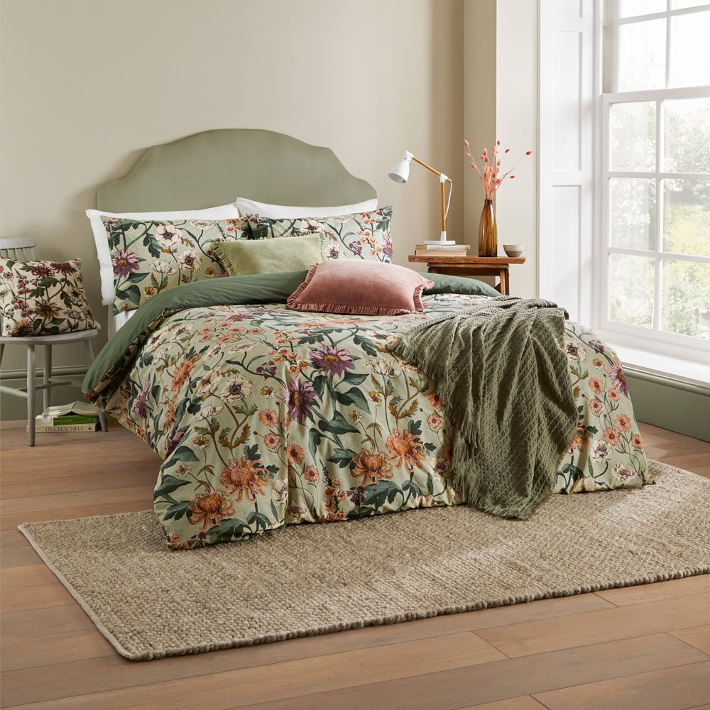 Laura Ashley Wallflower Botanical Duvet Cover Set Celadon Green
