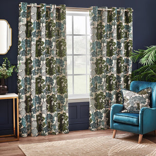 Laura Ashley Woodlands Floral Jacquard Room Darkening Curtains Green