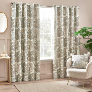 Laura Ashley Woodlands Floral Jacquard Room Darkening Curtains Natural