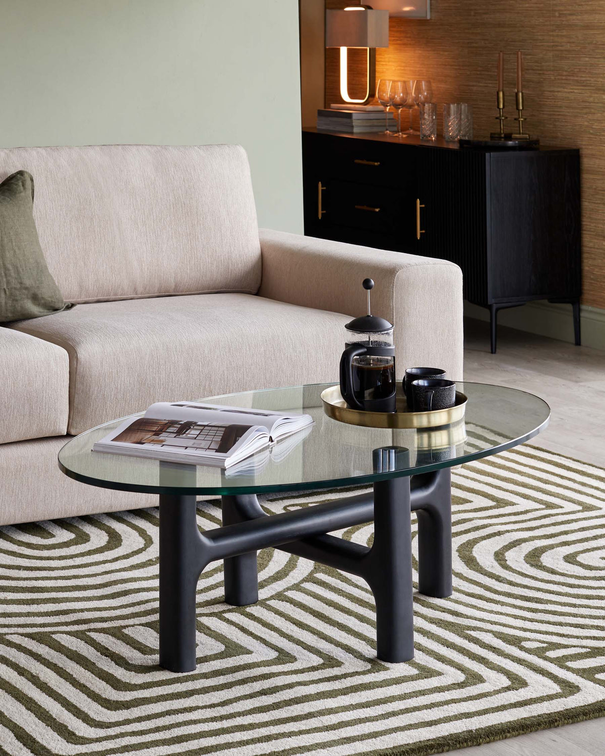 Abstract Swirl dark green wool large rug – Laura Ashley
