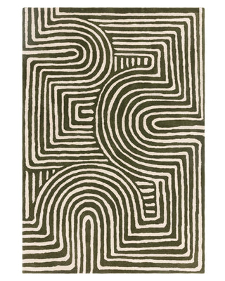 Abstract Swirl dark green wool large rug – Laura Ashley