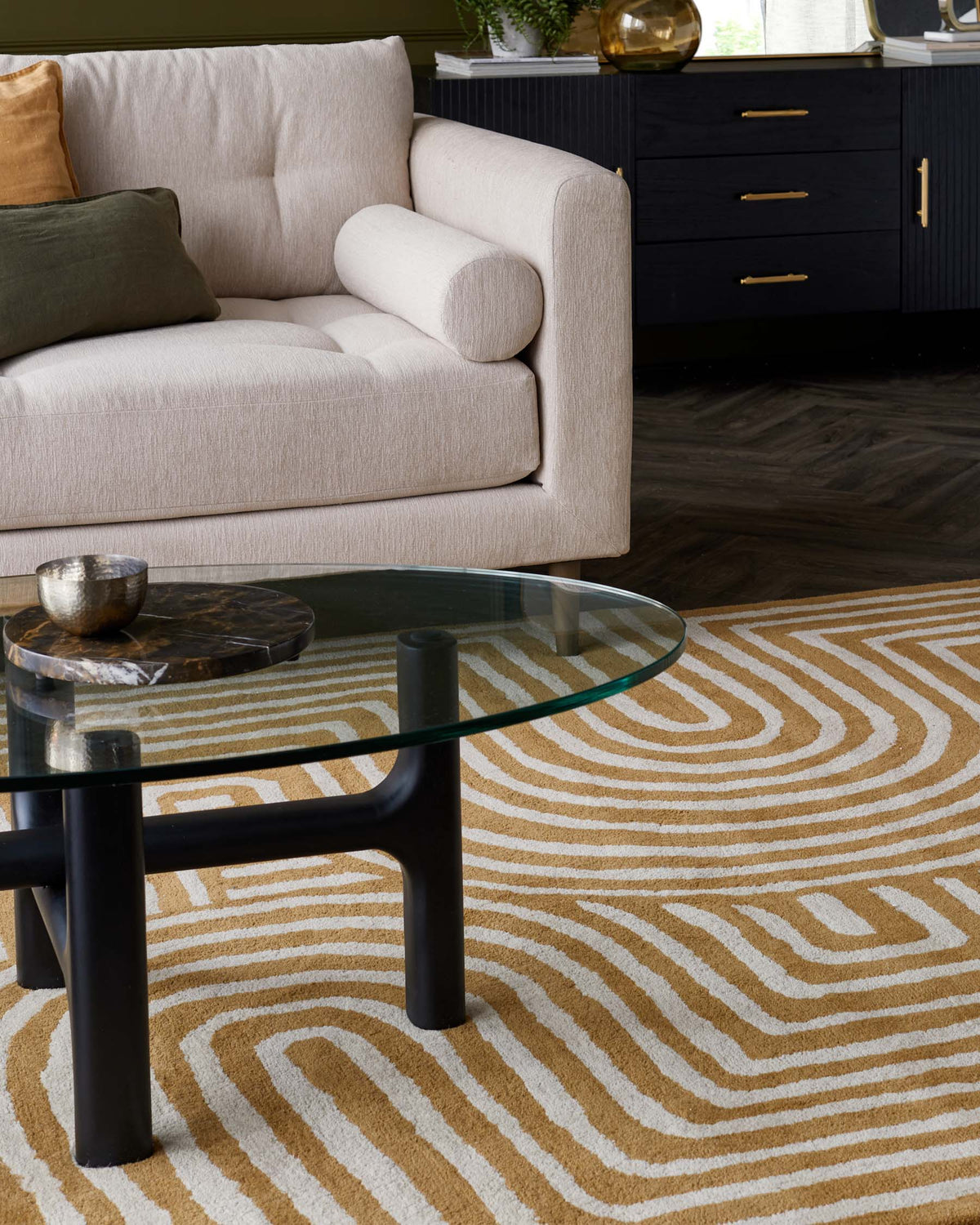 Abstract Swirl ochre wool medium rug – Laura Ashley