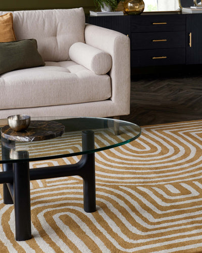 Abstract Swirl ochre wool medium rug – Laura Ashley