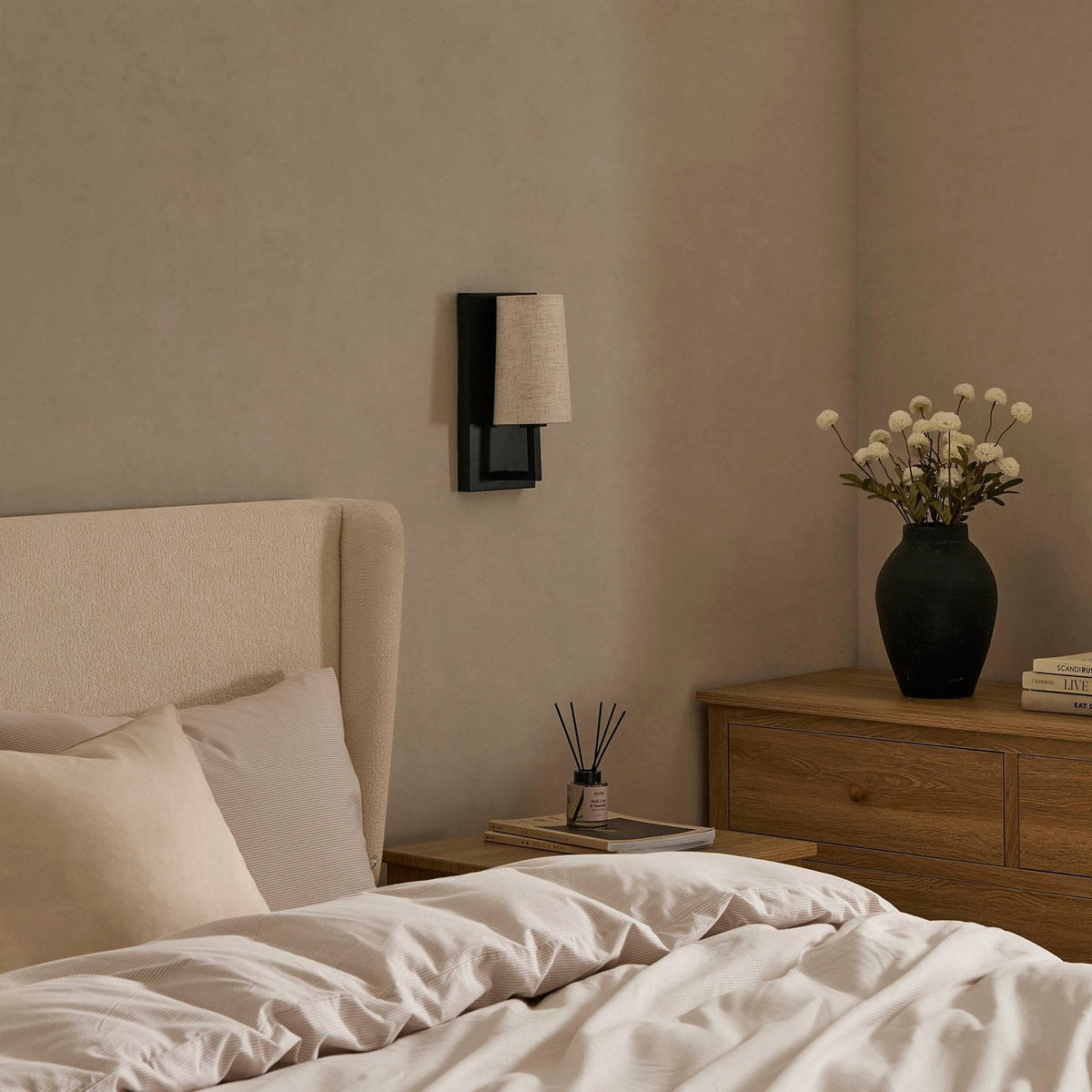 Alban LED Rechargeable Black & Feather Wall Light - Black