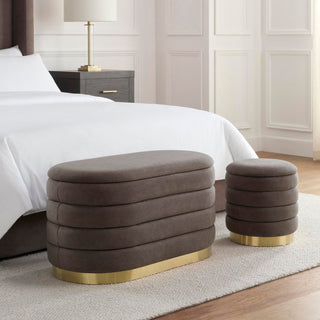 Almondbury Panelled Ottoman and Feather & Black Stool Set - Taupe