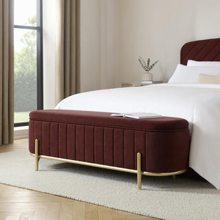 Altrincham Panelled Storage Feather & Black Ottoman - Rust
