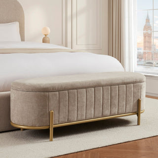 Altrincham Storage Ottoman Black & Feather - Chenille Light Grey