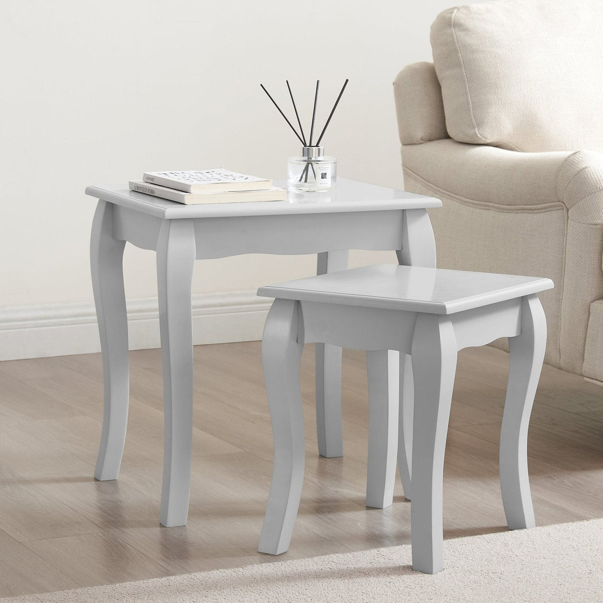 Amelie Nesting Side Black & Feather Table - Light Grey