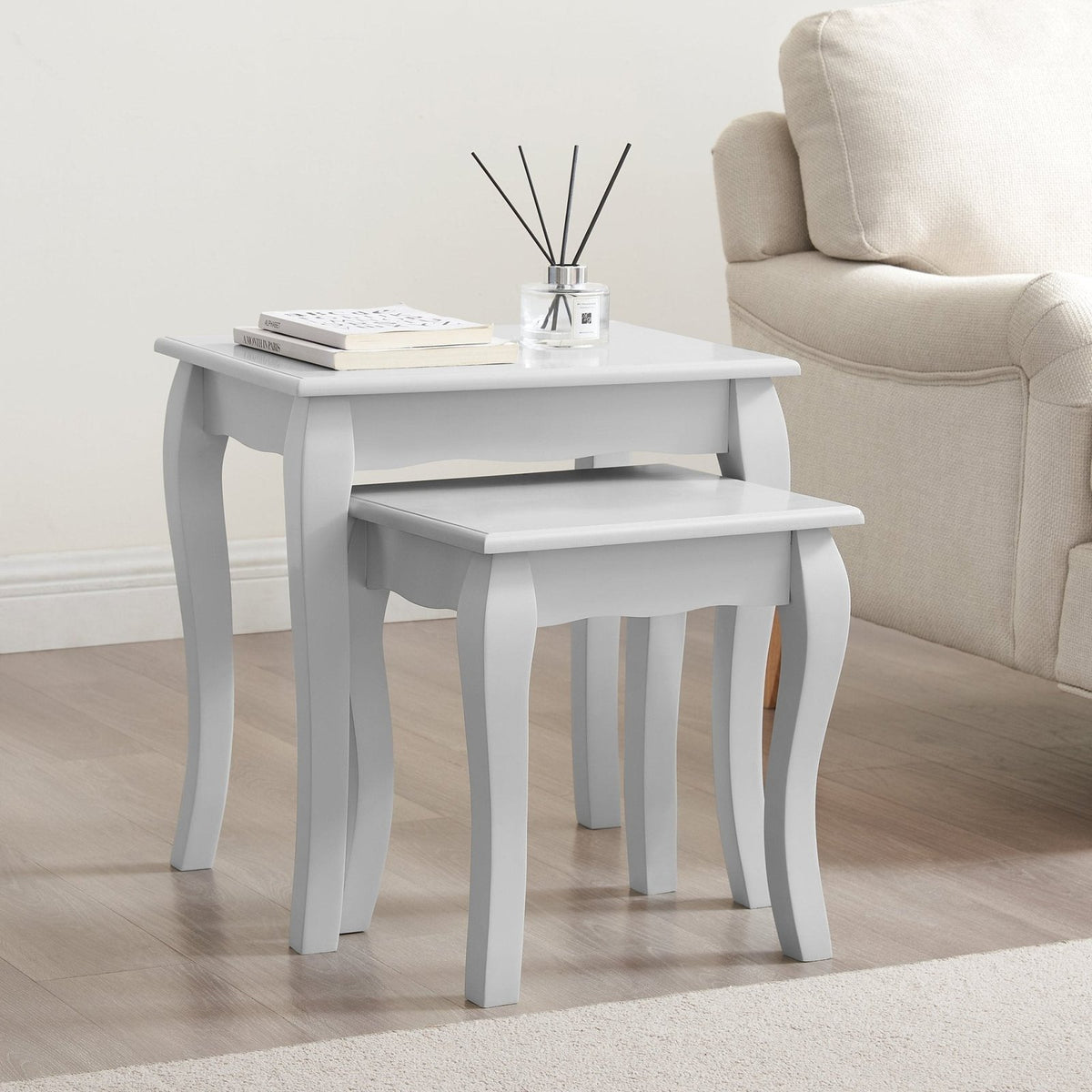 Amelie Nesting Side Black & Feather Table - Light Grey