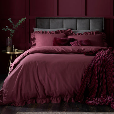 Appletree Hygge Cassia Frill Cotton Laura Ashley UK Duvet Cover Set - Berry