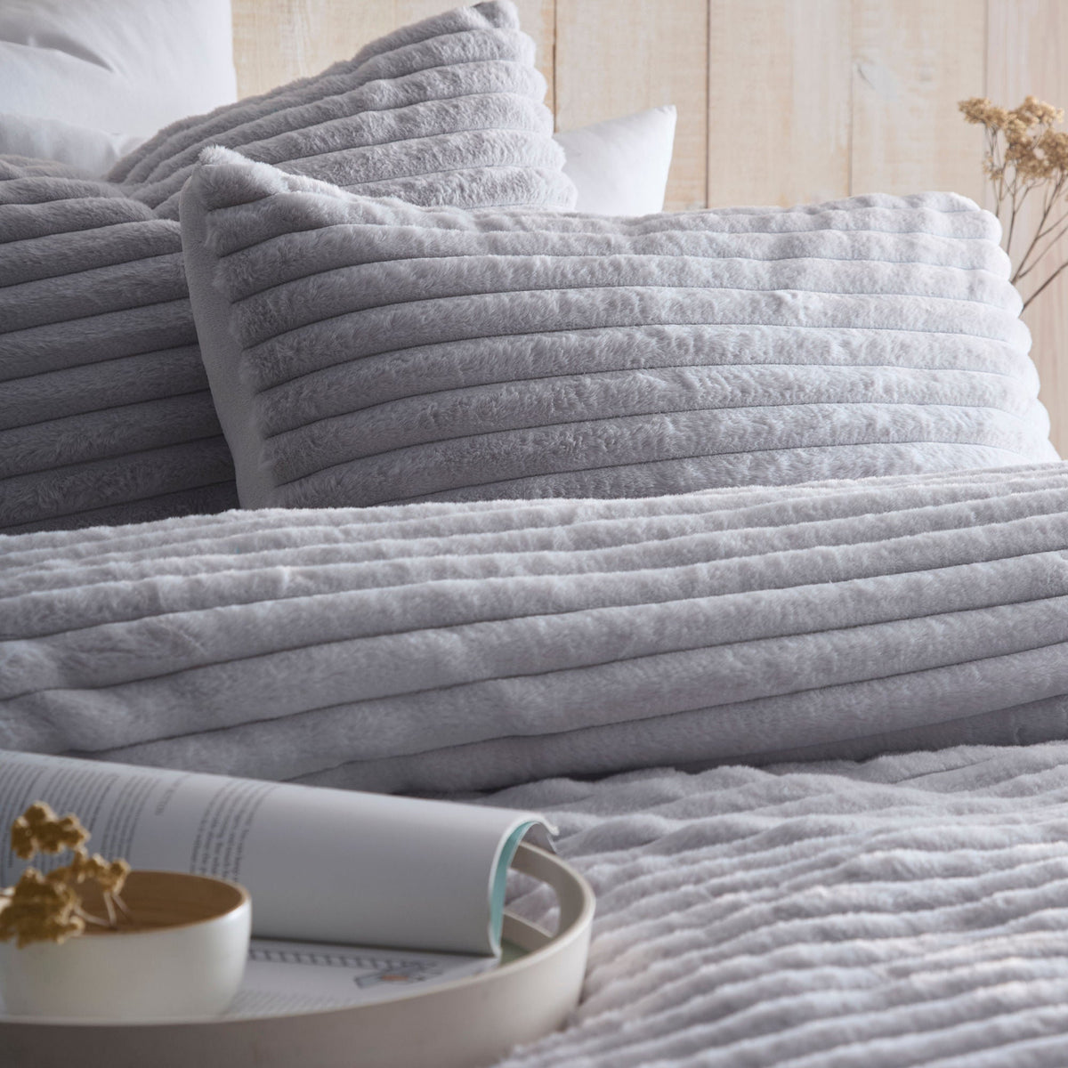 Appletree Hygge Morritz Faux Fur Laura Ashley UK Duvet Cover Set - Grey