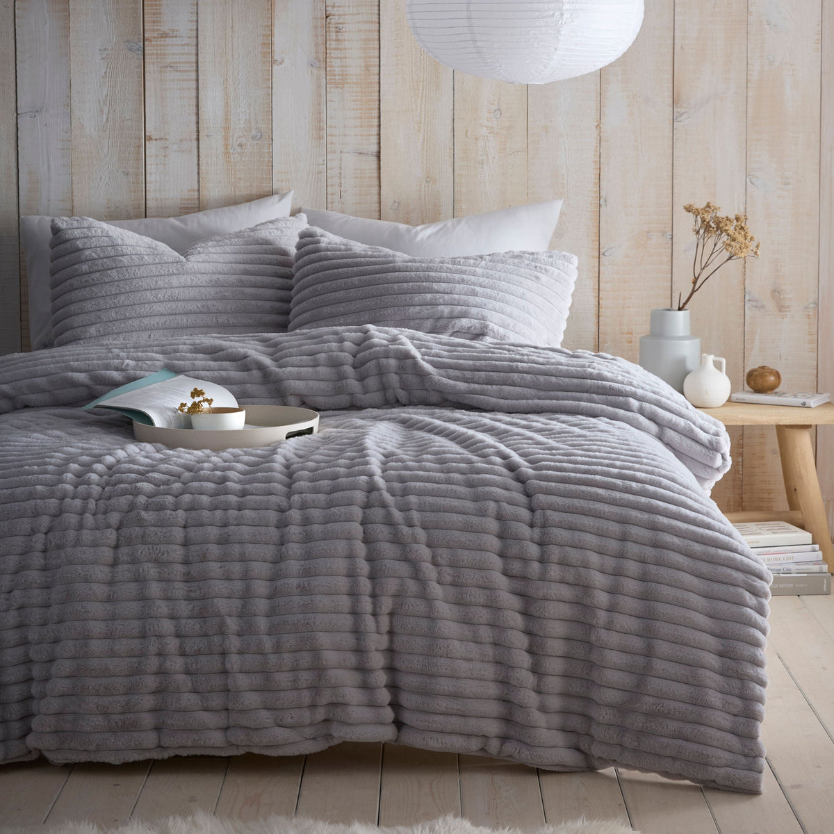 Appletree Hygge Morritz Faux Fur Laura Ashley UK Duvet Cover Set - Grey