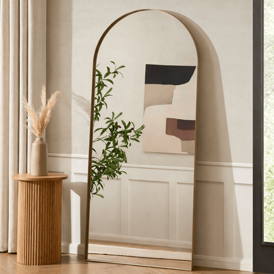 Arched Full Length Black & Feather Mirror - Gold