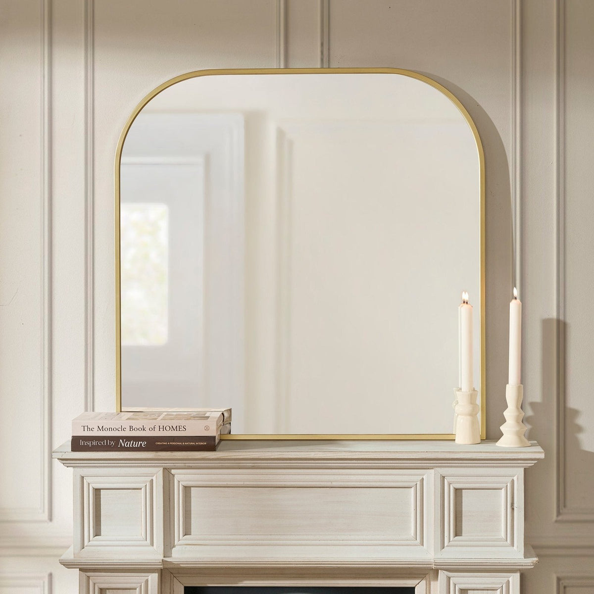 Arched Mantel Black & Feather Mirror - Gold