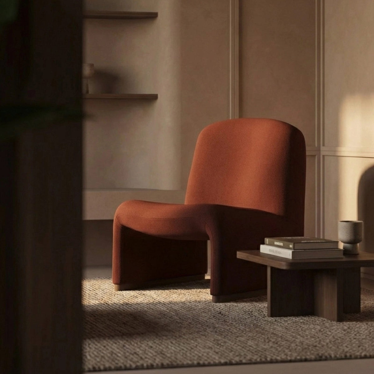 Arlet Accent Chair | Rust Laura Ashley UK Red Sustainable Velvet & Walnut