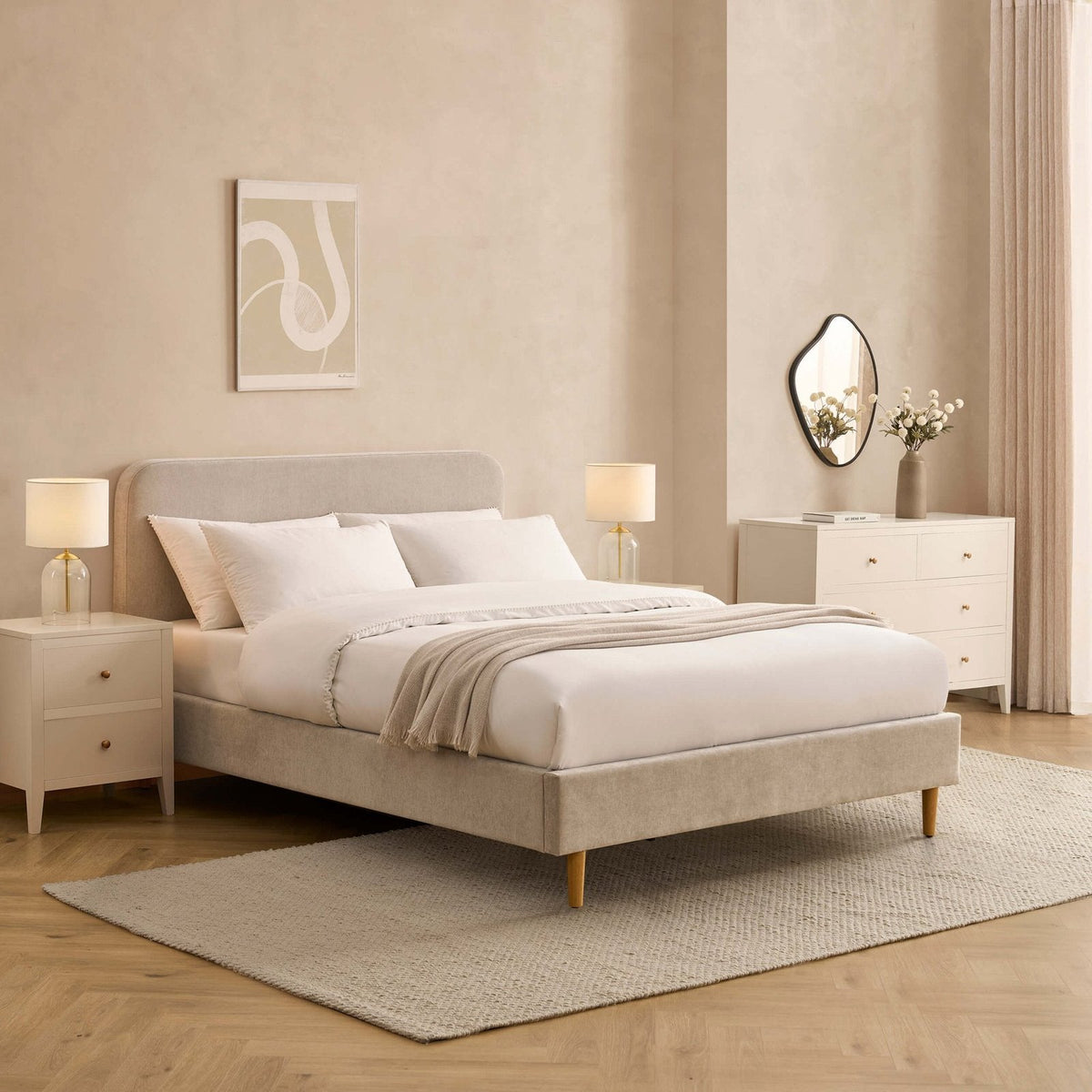 Ascot Bed Frame - Chenille Light Grey – Black & Feather