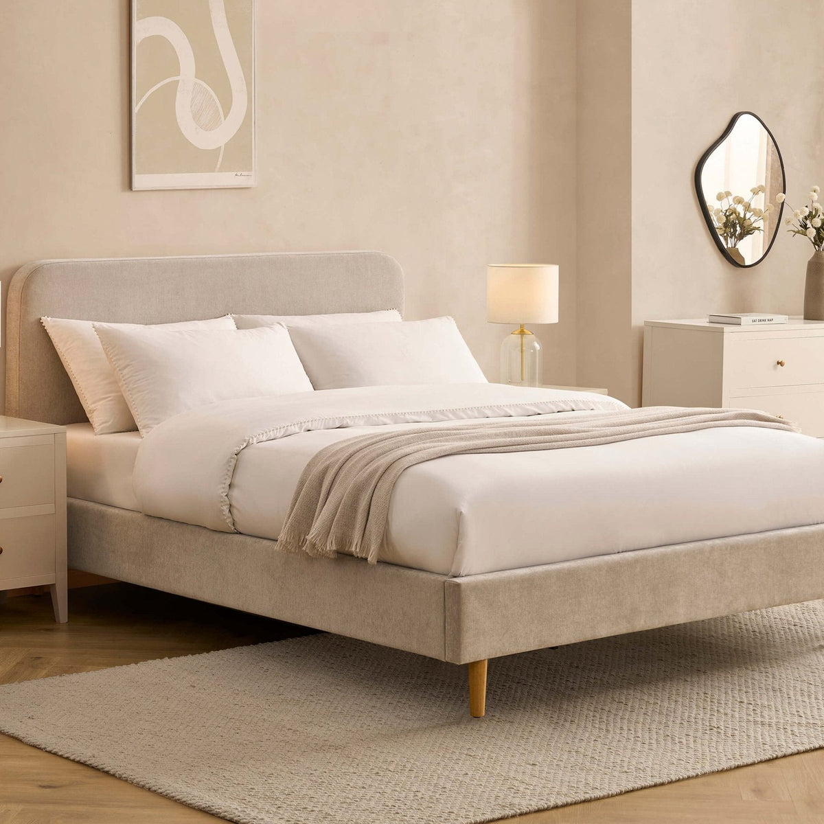 Ascot Bed Frame - Chenille Light Grey – Black & Feather
