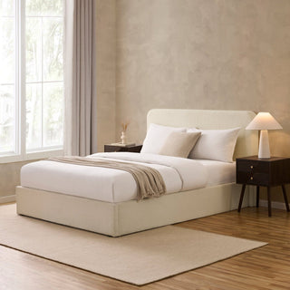 Ascot Bouclé Ottoman Storage Black & Feather Bed - Off White