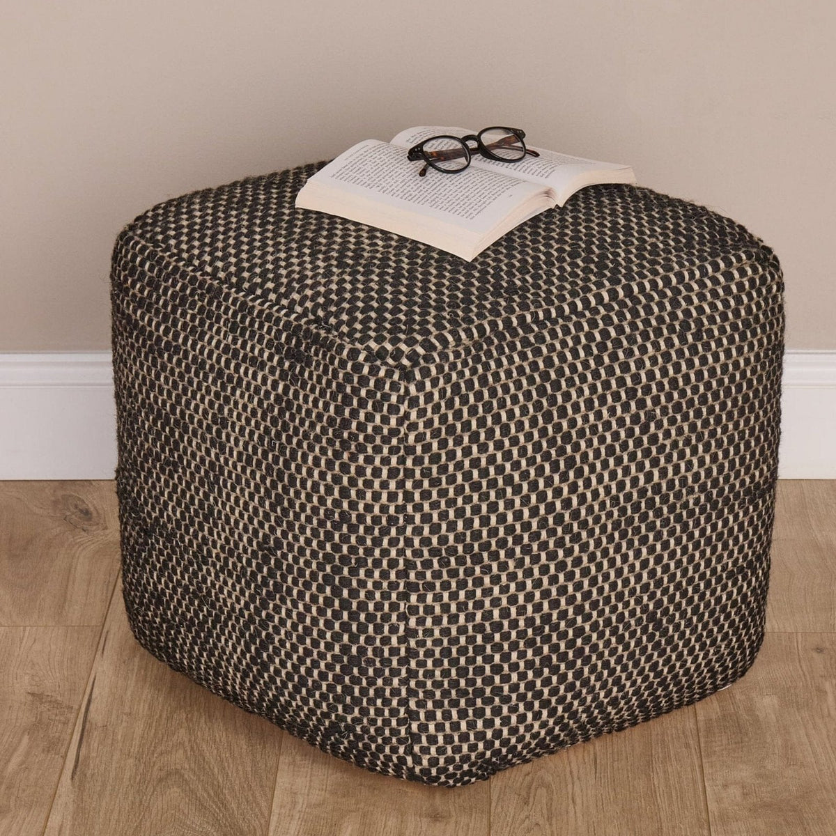 Atcham Wool & Cotton Laura Ashley Ottoman Stool - Black
