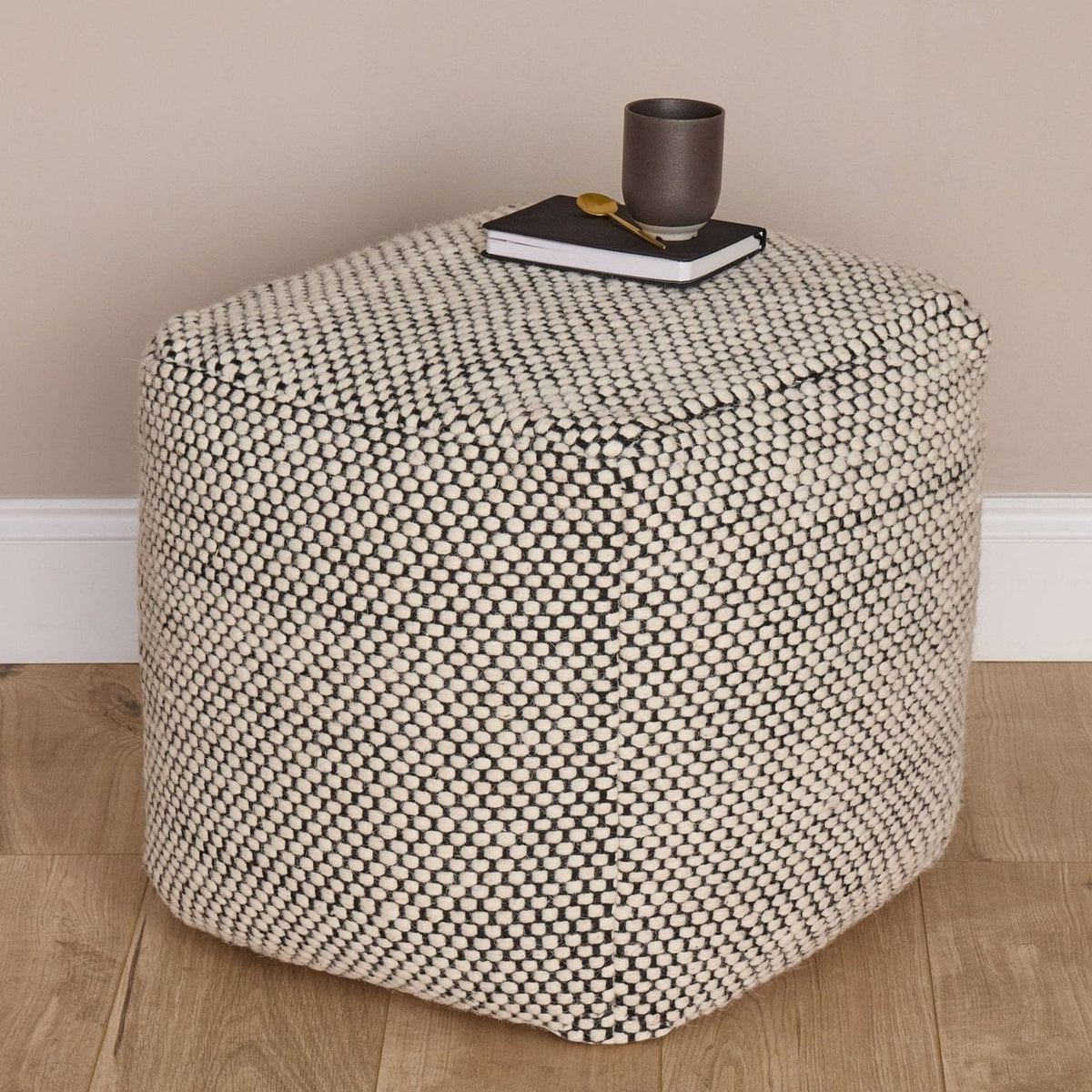 Atcham Wool &amp; Cotton Ottoman Stool - Black/Natural – Laura Ashley UK