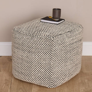 Atcham Wool &amp; Cotton Ottoman Stool - Black/Natural – Laura Ashley UK
