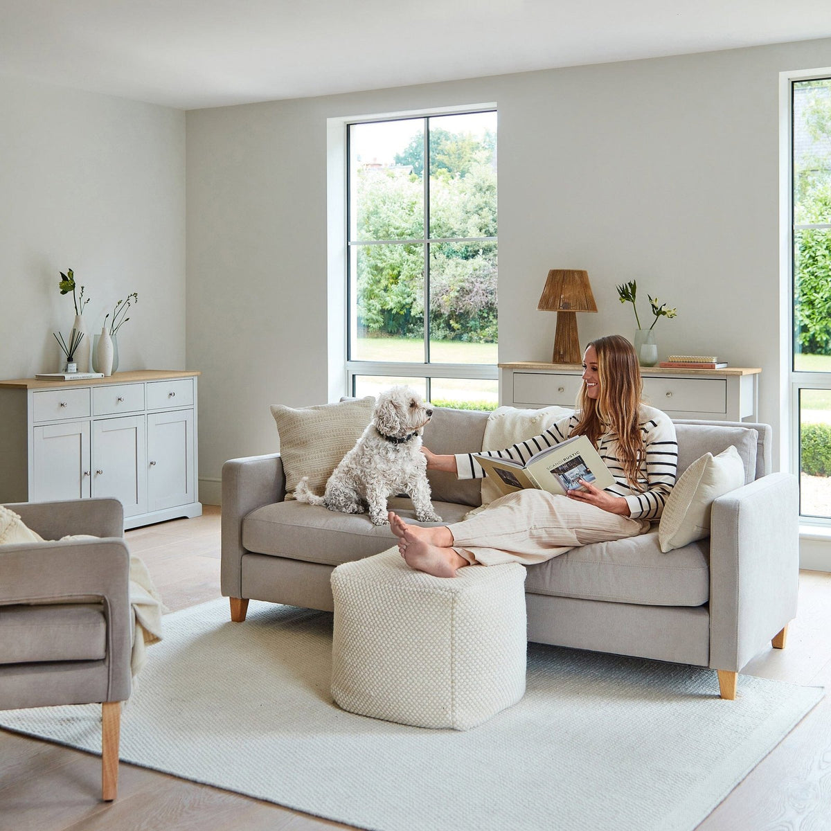 Atcham Wool &amp; Cotton Ottoman Stool - Clay/Natural – Laura Ashley UK