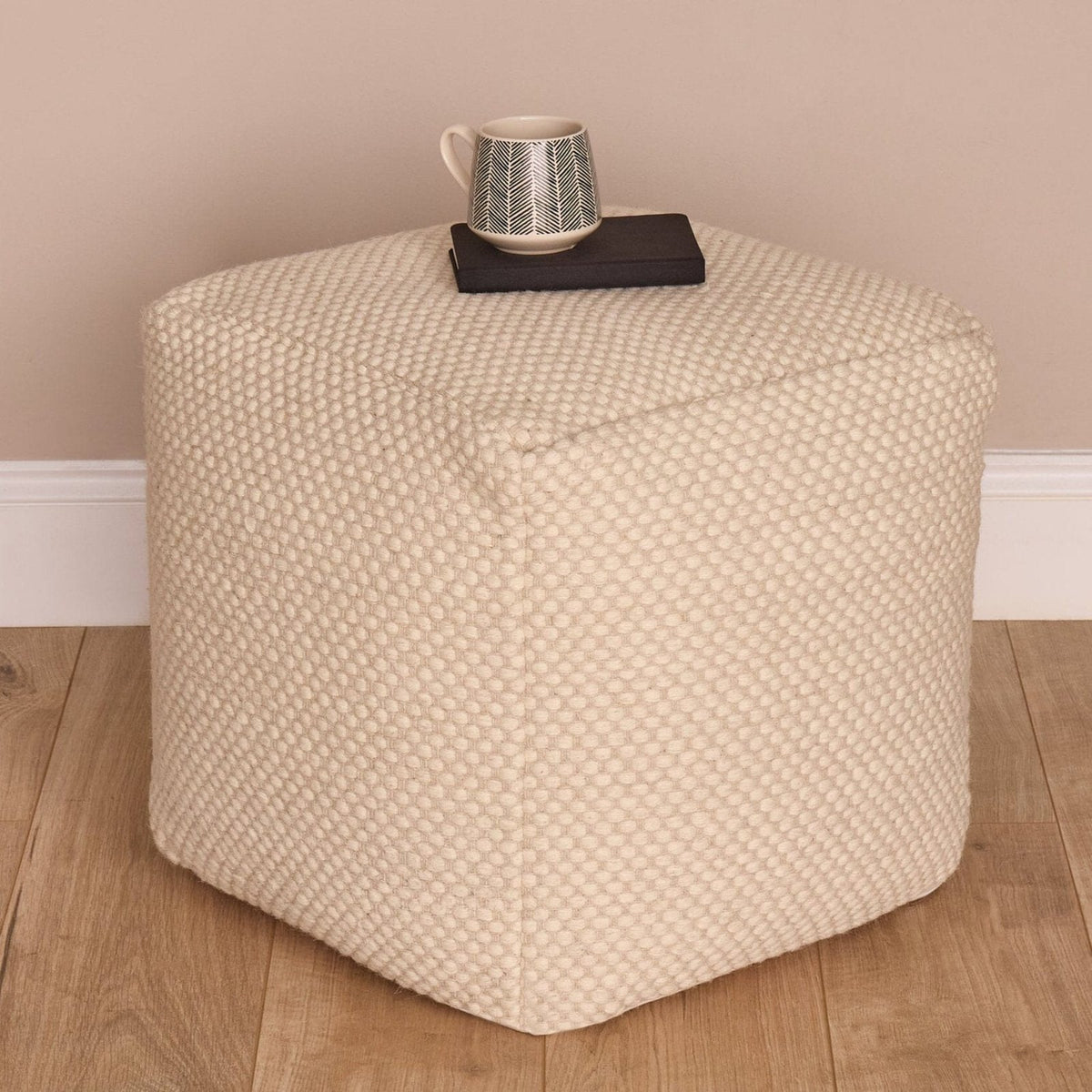 Atcham Wool &amp; Cotton Ottoman Stool - Clay/Natural – Laura Ashley UK