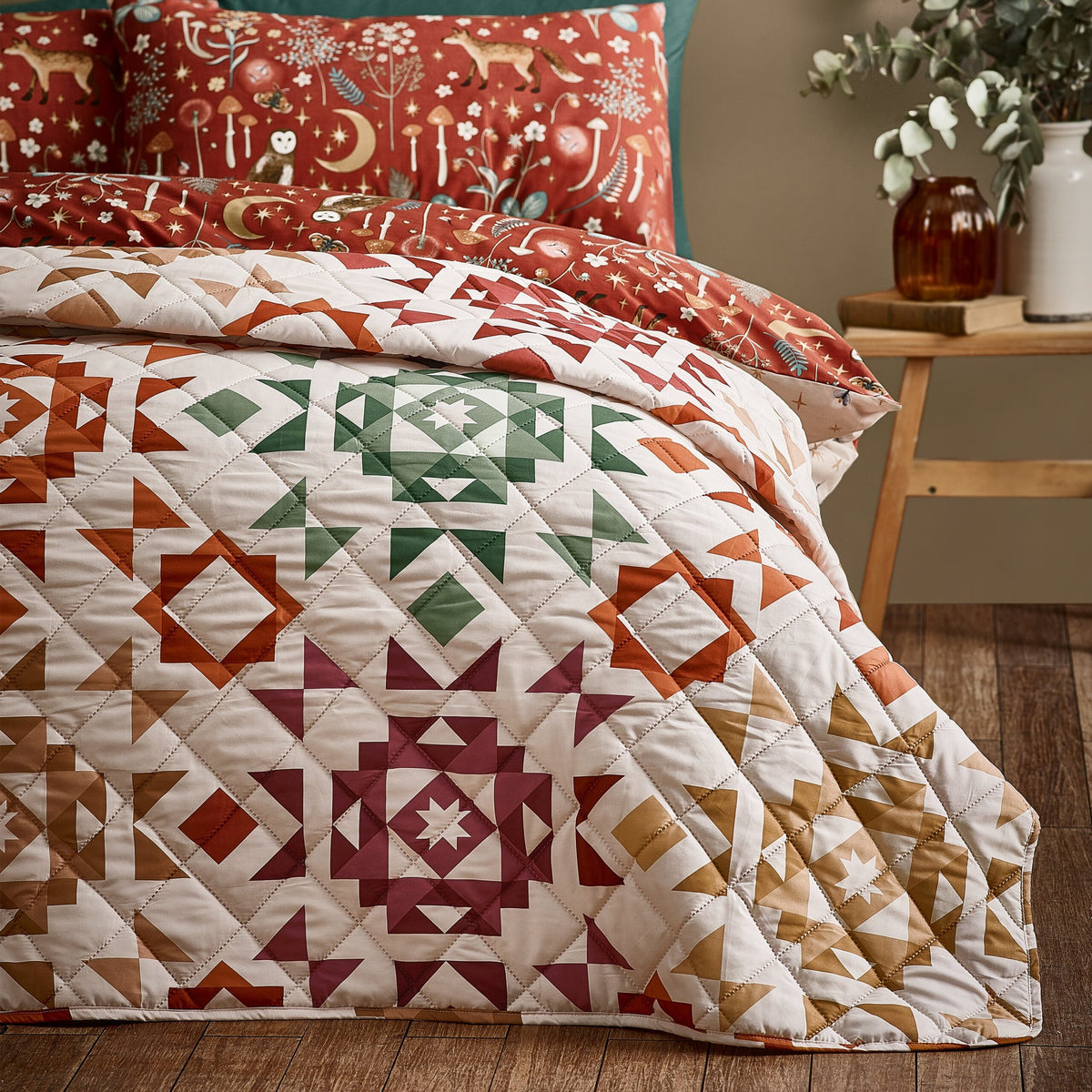 Autumn Patchwork Laura Ashley Bedspread - Natural