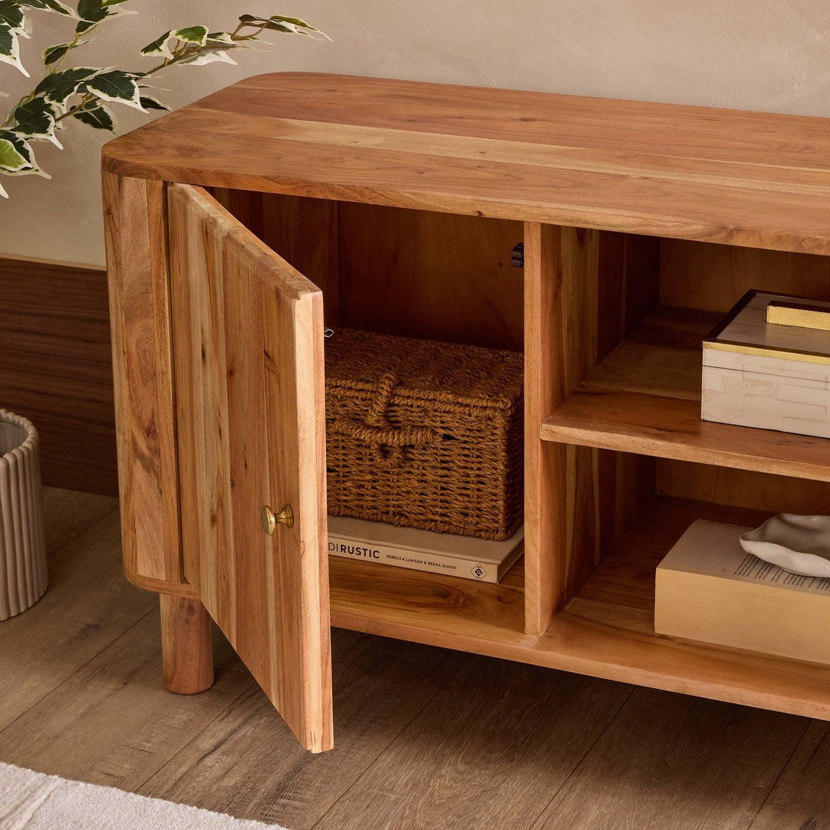 Avery Acacia Wood Tv Unit for TVs up to 50" - Natural – Feather & Black