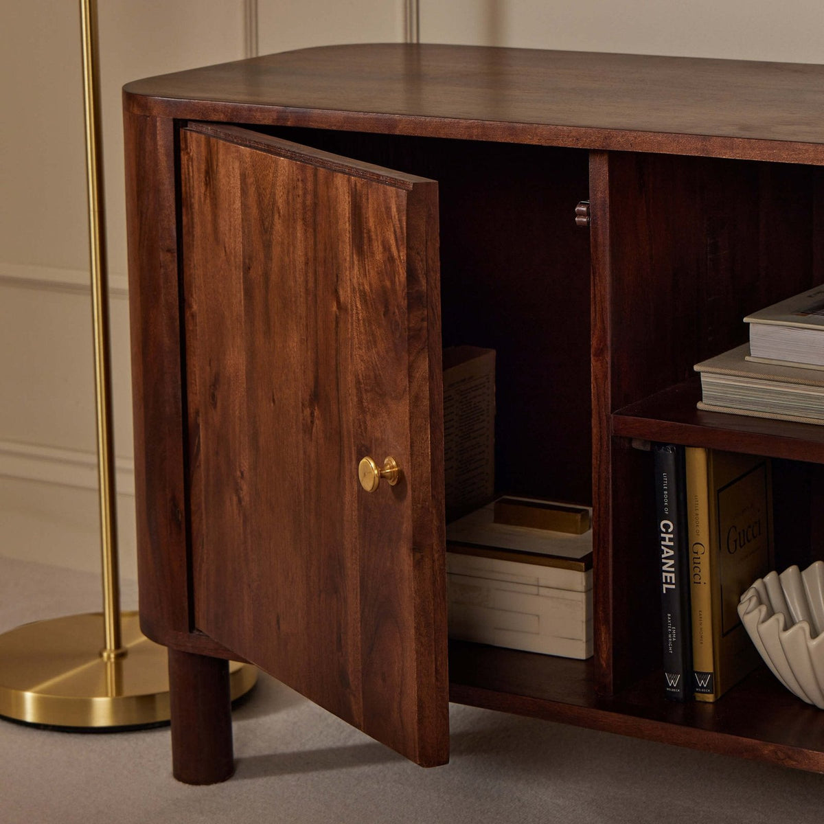 Avery Acacia Wood Tv Unit for TVs up to 50" - Walnut – Feather & Black