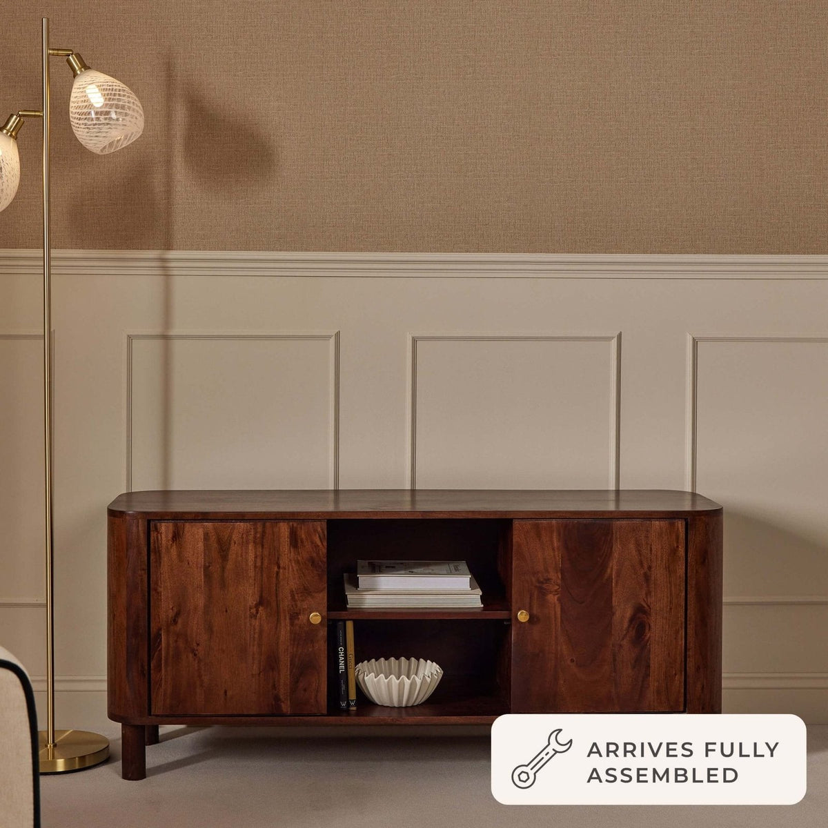 Avery Acacia Wood Tv Unit for TVs up to 50" - Walnut – Feather & Black