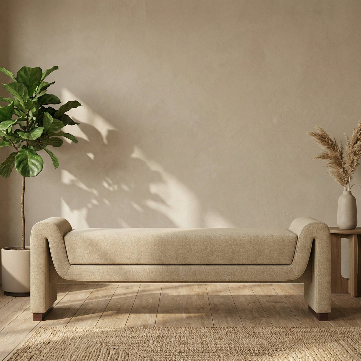 Bennett Bench | Speckled Laura Ashley Latte Boucle &amp; Walnut
