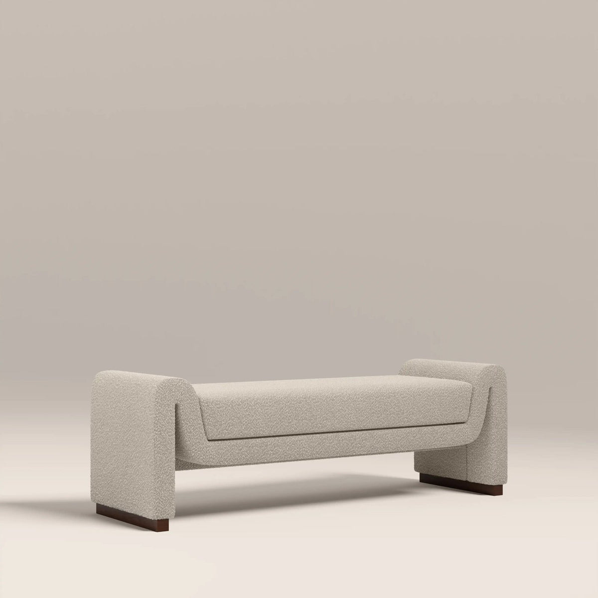 Bennett Bench | Speckled Stone Sustainable Boucle &amp; Walnut – Laura Ashley UK