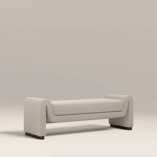 Bennett Bench | Speckled Stone Sustainable Boucle &amp; Walnut – Laura Ashley UK
