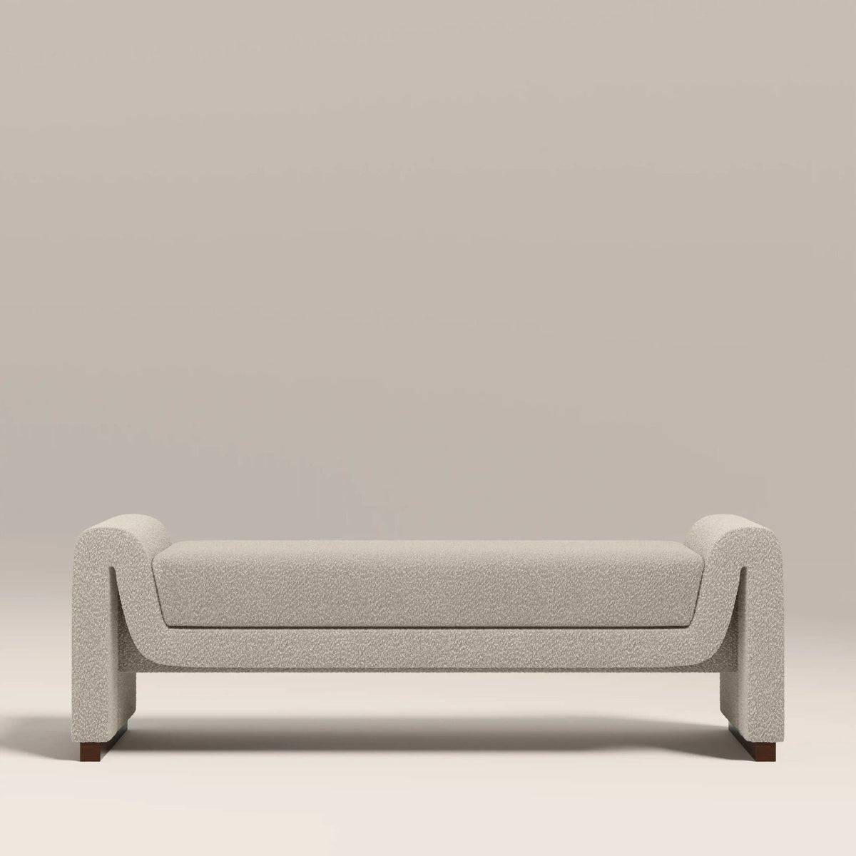 Bennett Bench | Speckled Stone Sustainable Boucle &amp; Walnut – Laura Ashley UK