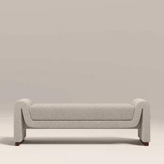 Bennett Bench | Speckled Stone Sustainable Boucle &amp; Walnut – Laura Ashley UK