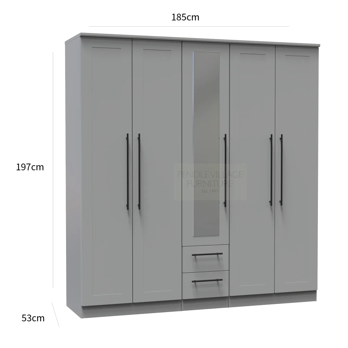 Beverly 5 Door Wardrobe with Mirror & Drawers – Laura & Ashley