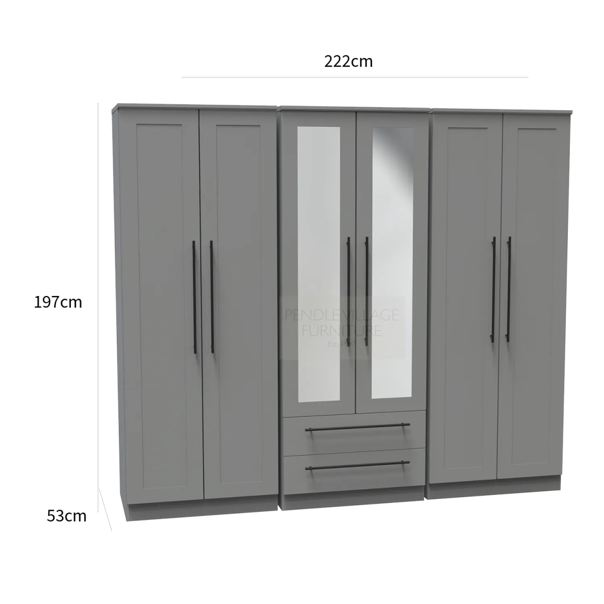 Beverly 6 Door Wardrobe with Mirror &amp; Drawers – Laura Ashley