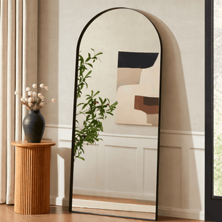 Black & Feather Arched Full Length Mirror - Black