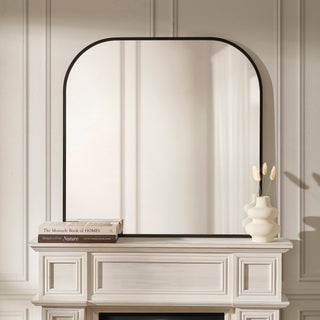 Black & Feather Arched Mantel Mirror - Black