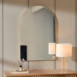 Black & Feather Arched Wall Mirror - Gold