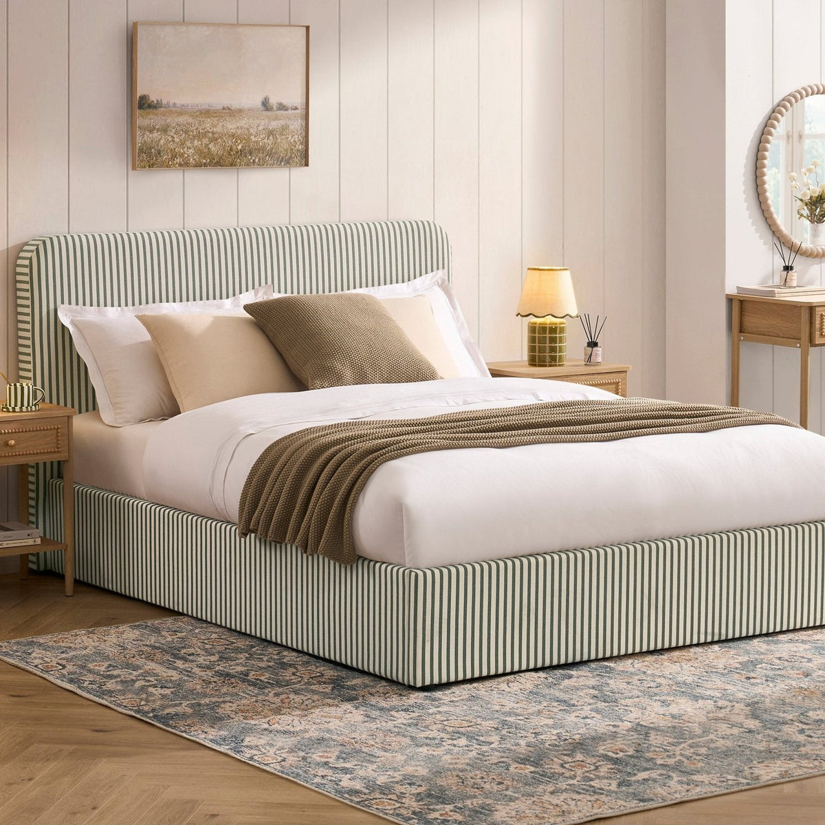Black & Feather Ascot Ottoman Storage Bed - Sage Stripe