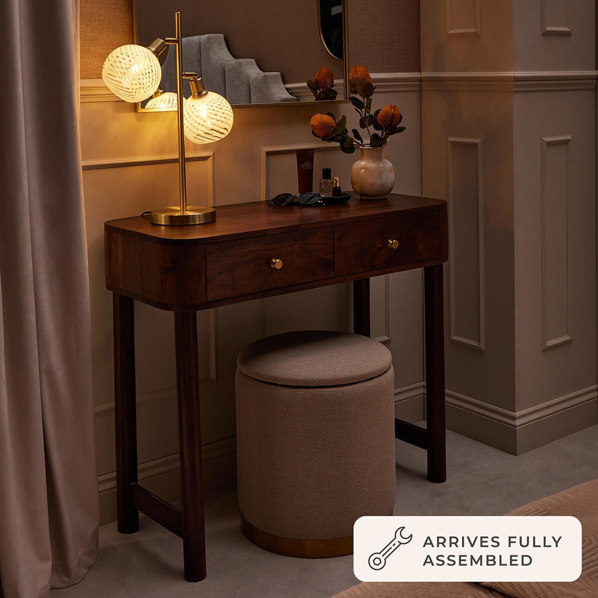 Black & Feather Avery Acacia Wood Dressing Table Console - Walnut
