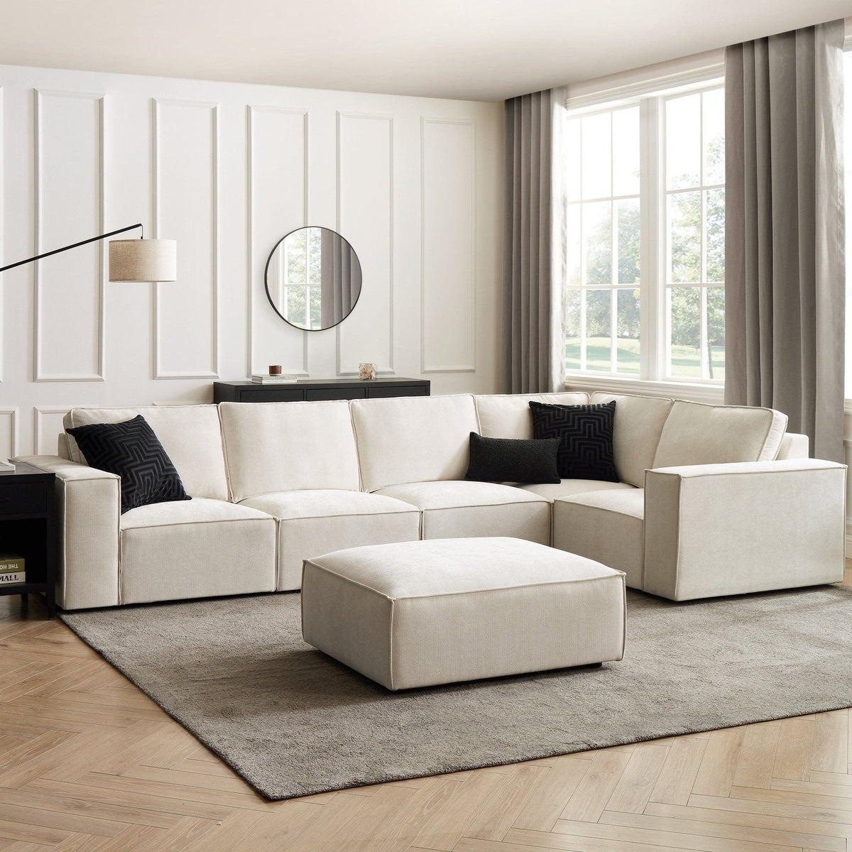 Black & Feather Brooklyn Large Right Hand L-Shape Sofa - Ivory