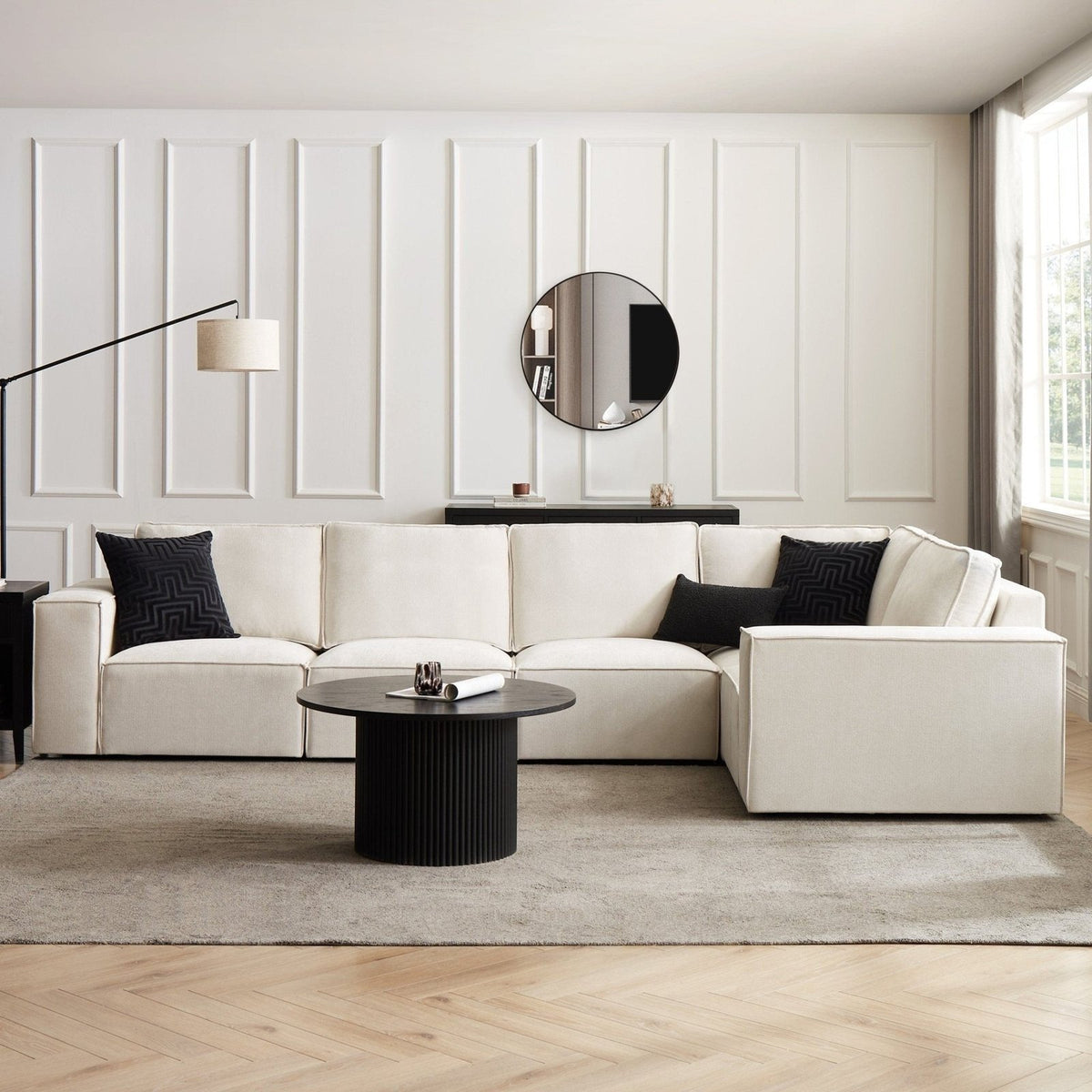 Black & Feather Brooklyn Large Right Hand L-Shape Sofa - Ivory