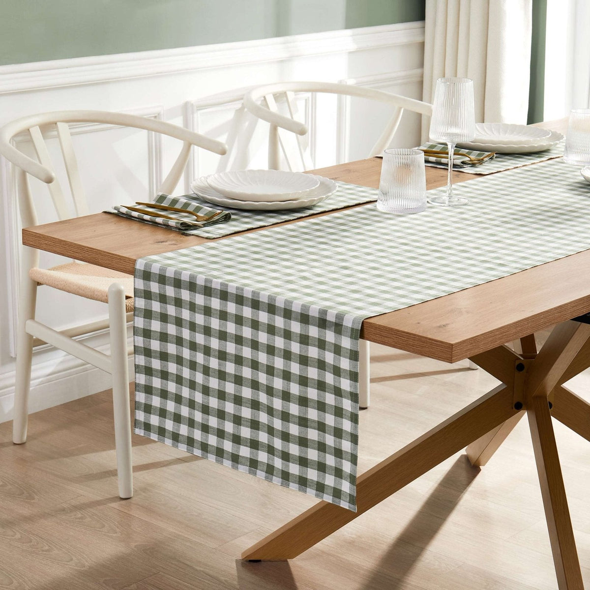 Black & Feather Gabriella Gingham Table Runner - Green